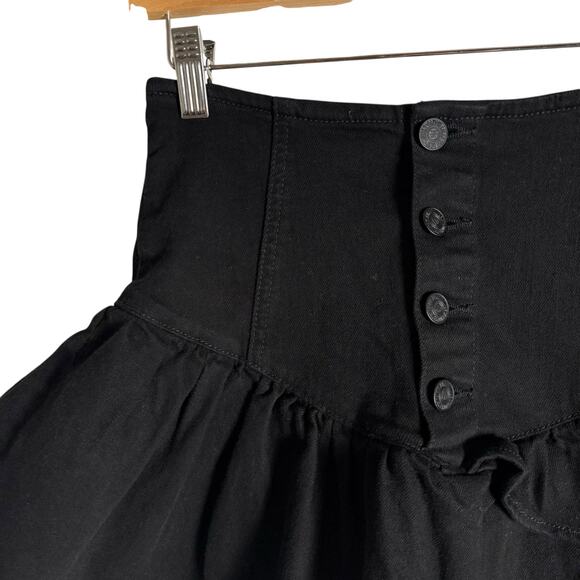 Mother The Pixie Minx Pitch Black Ruffle Tiered Button Front Mini Skirt Size 25 - Picture 4 of 11